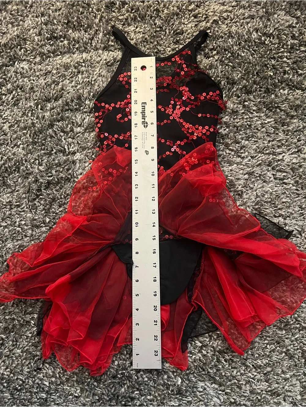 Girls' Red & Black Sequin Fringe Dance Costume
